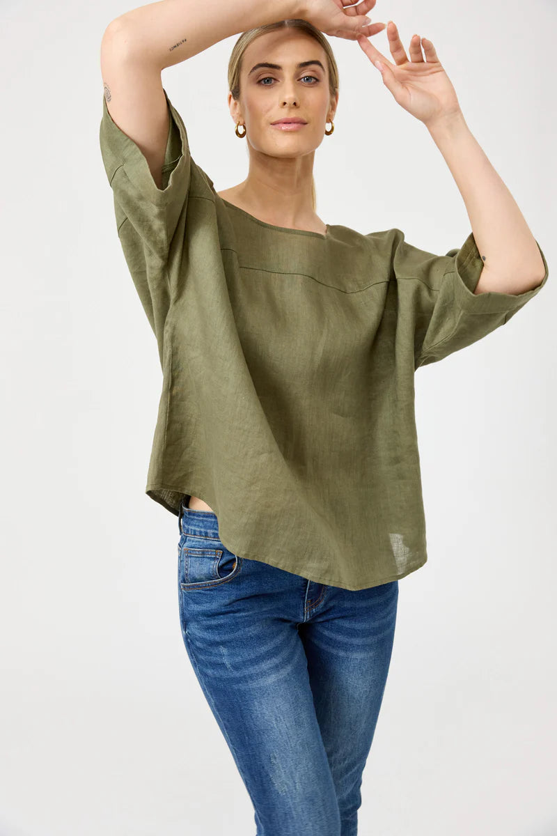 Eb & Ive Studio Relaxed Top - Khaki