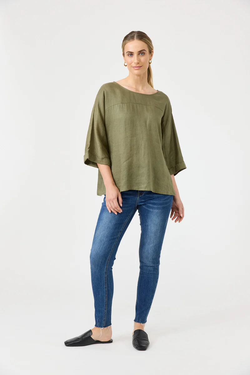 Eb & Ive Studio Relaxed Top - Khaki