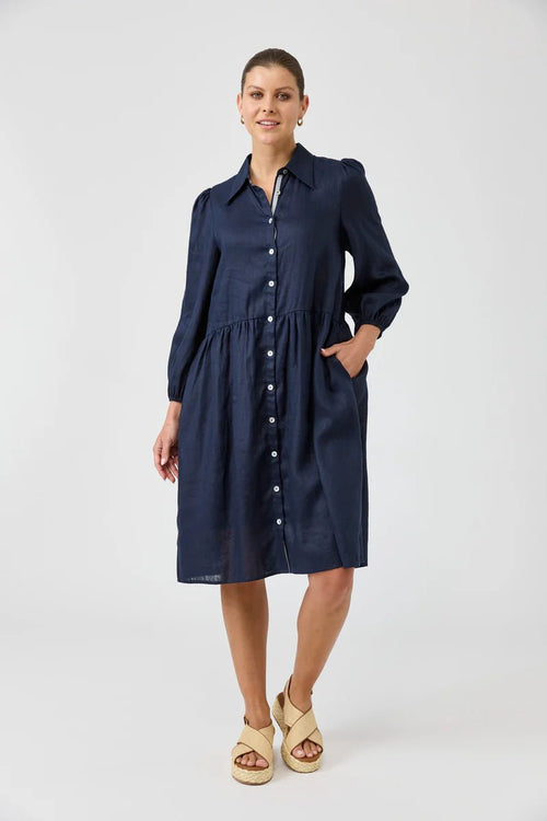 picture of Eb & Ive Studio Midi Shirt Dress - Navy - Number Two - womens - fashion - clothing - Eb & Ive 2
