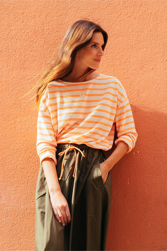 picture of Le Temp Des Cerises Frudette LS Stripe Top - Orange Fluo - Number Two - womens - fashion - clothing - Le Temp Des Cerises 1