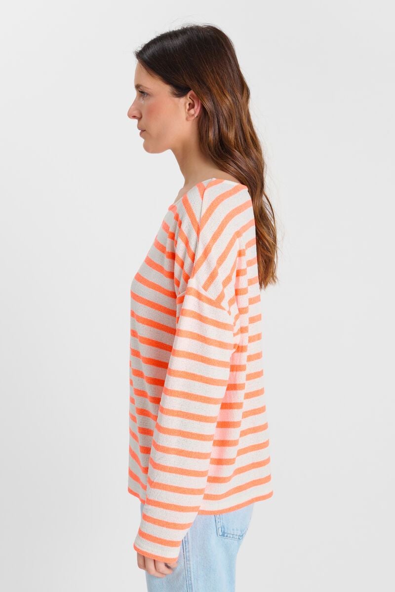 picture of Le Temp Des Cerises Frudette LS Stripe Top - Orange Fluo - Number Two - womens - fashion - clothing - Le Temp Des Cerises 5