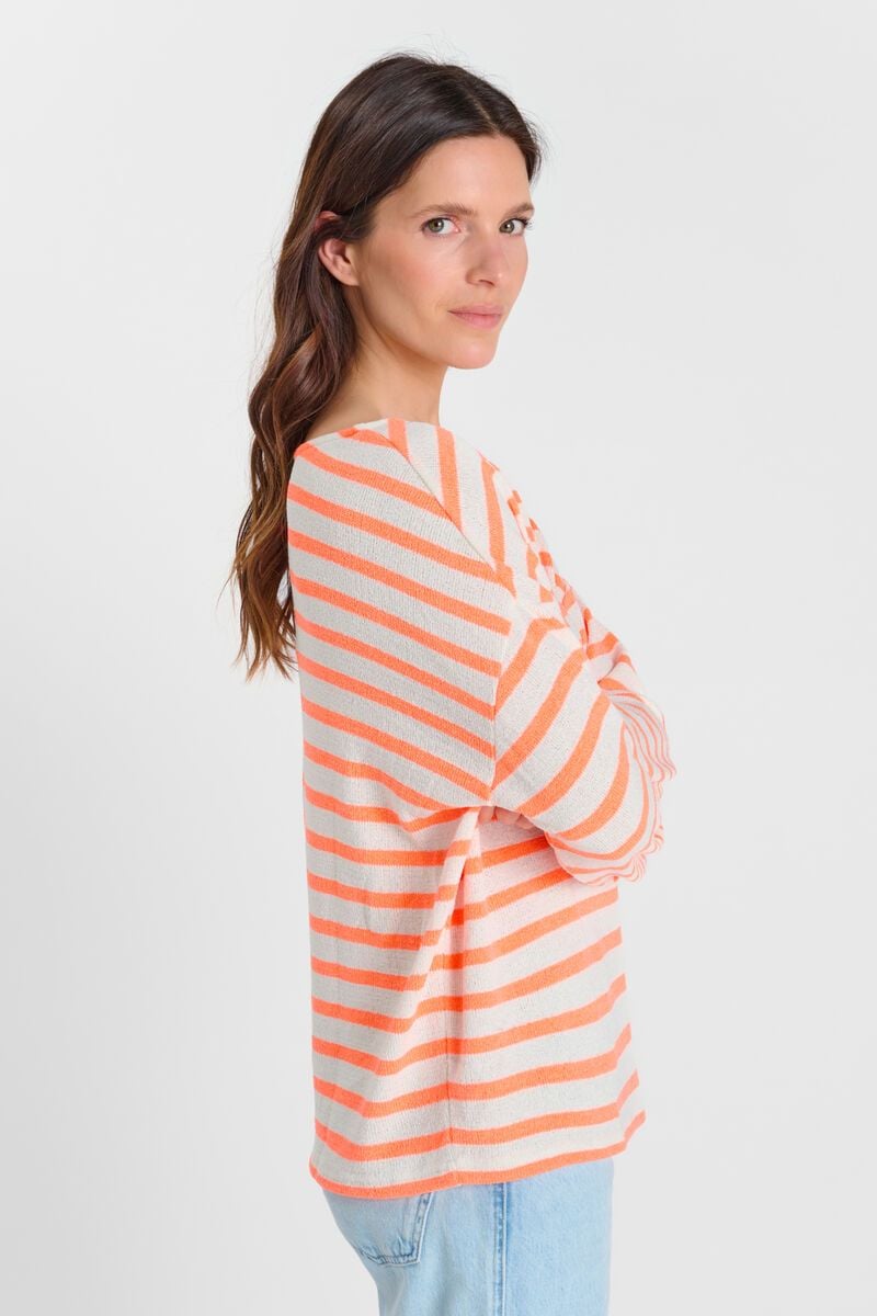 picture of Le Temp Des Cerises Frudette LS Stripe Top - Orange Fluo - Number Two - womens - fashion - clothing - Le Temp Des Cerises 3