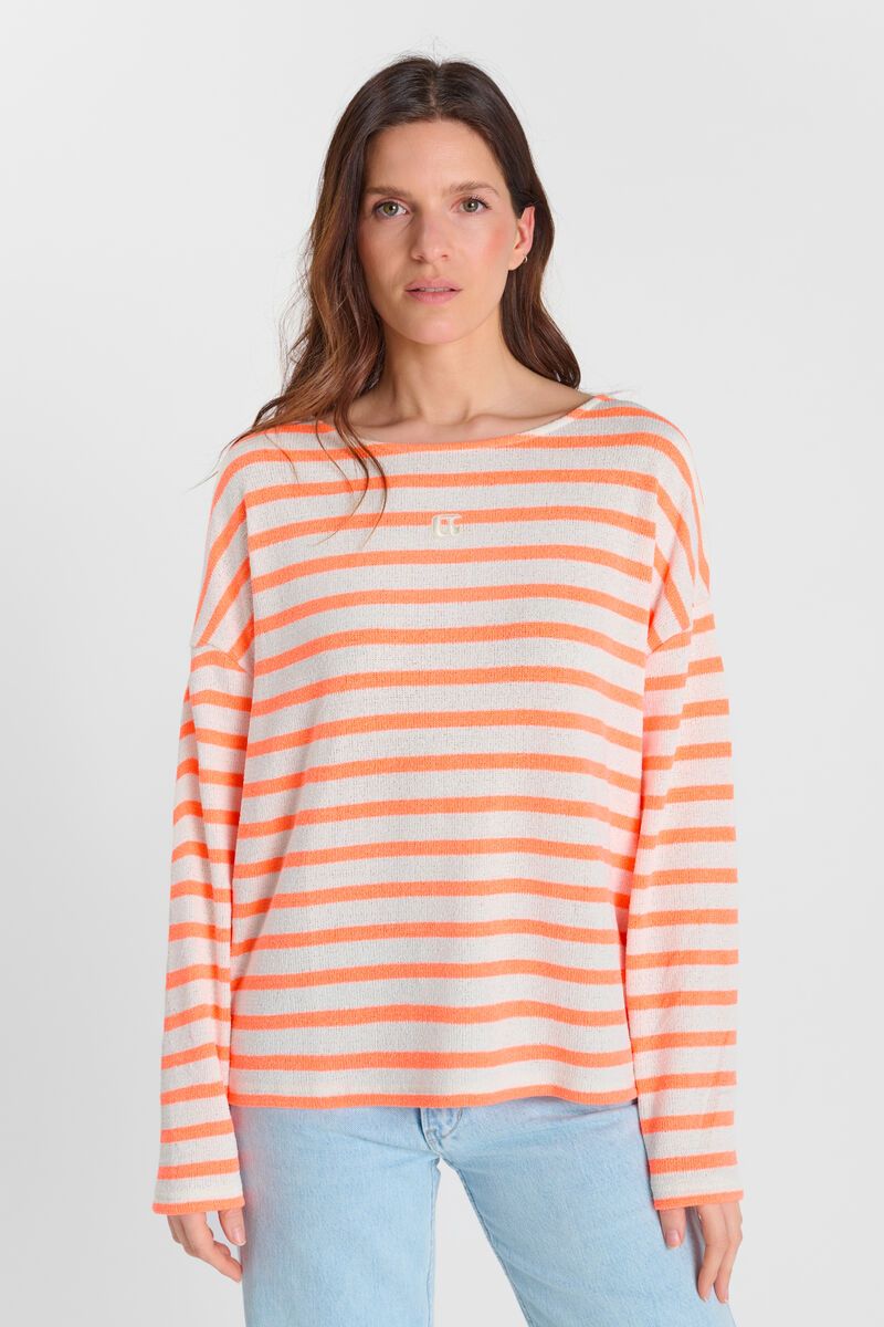 picture of Le Temp Des Cerises Frudette LS Stripe Top - Orange Fluo - Number Two - womens - fashion - clothing - Le Temp Des Cerises 4