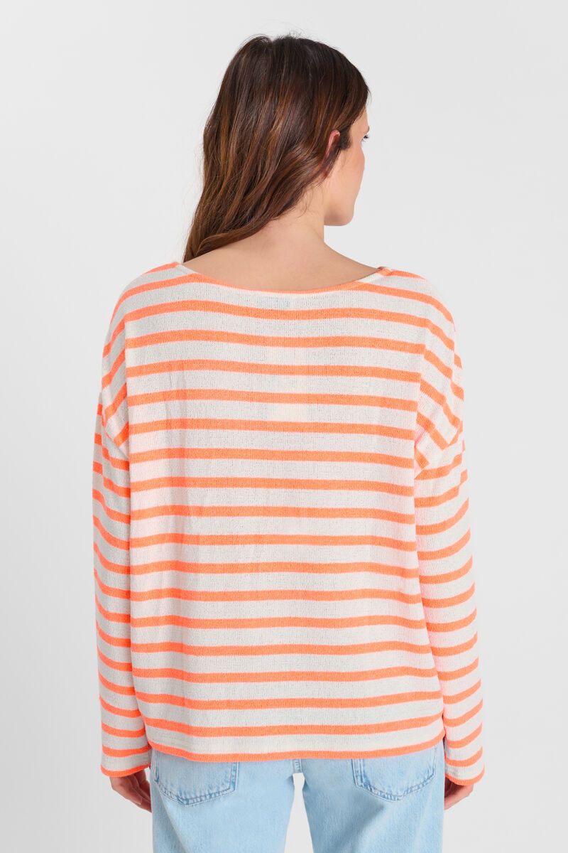 picture of Le Temp Des Cerises Frudette LS Stripe Top - Orange Fluo - Number Two - womens - fashion - clothing - Le Temp Des Cerises 6