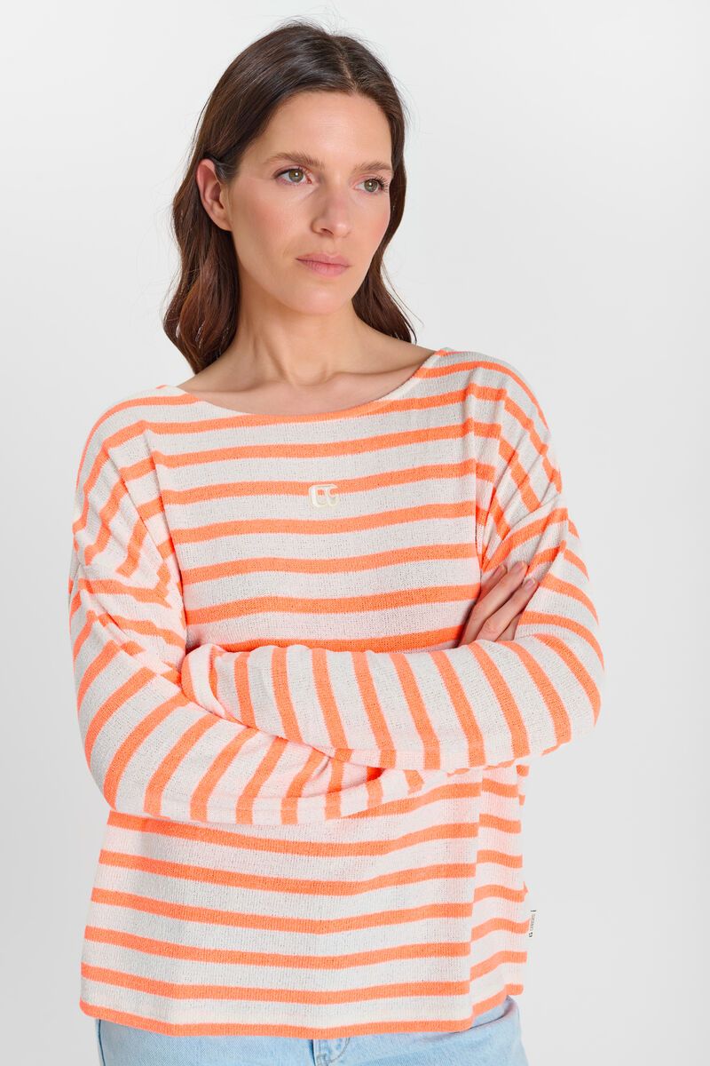 picture of Le Temp Des Cerises Frudette LS Stripe Top - Orange Fluo - Number Two - womens - fashion - clothing - Le Temp Des Cerises 2