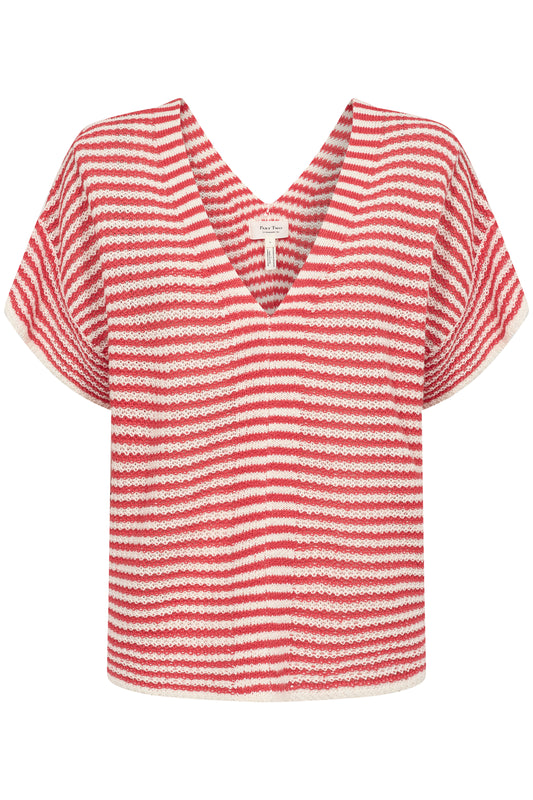 Part Two NailahPW Linen Pullover Bittersweet Red Stripe