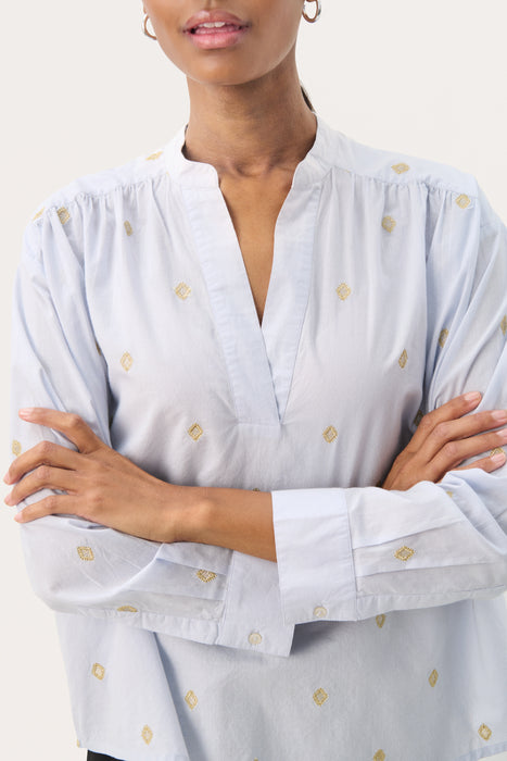 Part Two NatalePW Blouse Heather with Gold Embroidery
