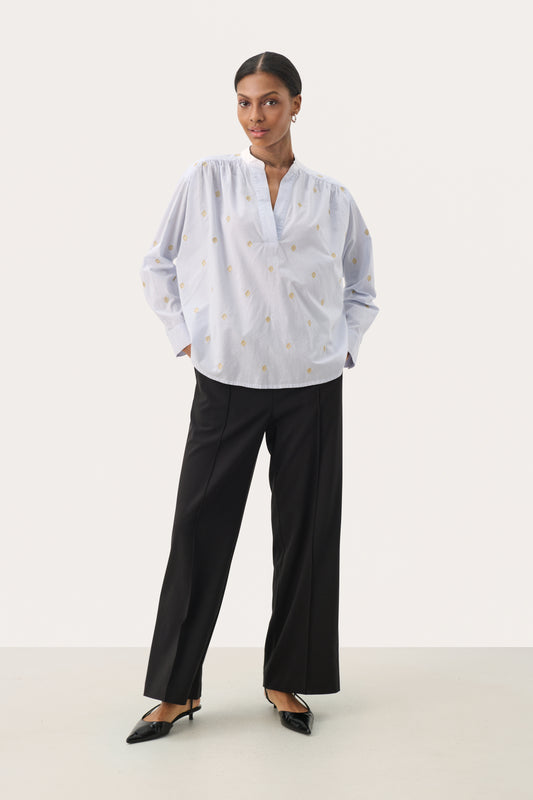 Part Two NatalePW Blouse Heather with Gold Embroidery