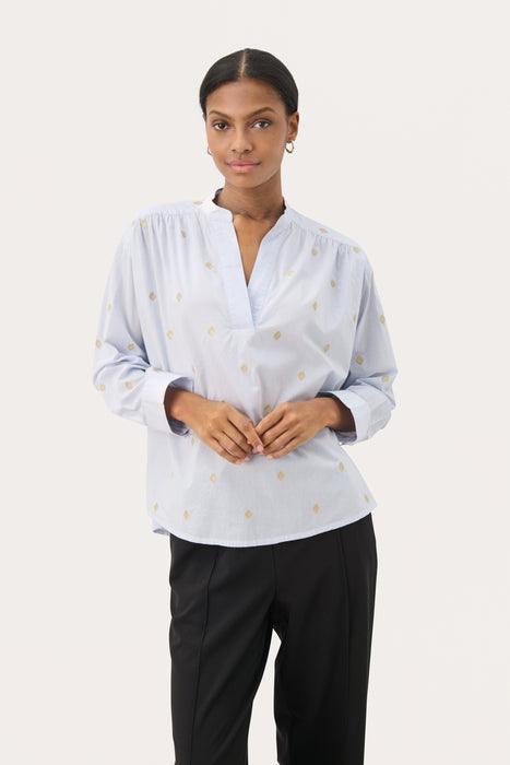 Part Two NatalePW Blouse Heather with Gold Embroidery