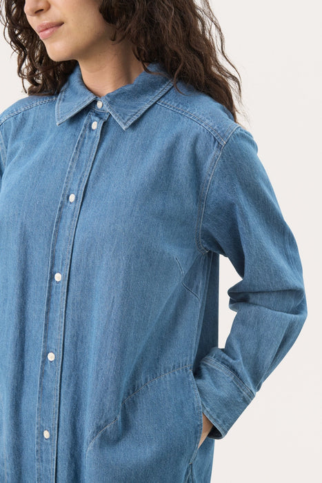 Part Two NuriaPW Dress Whiteish Blue Denim