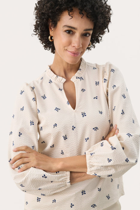 Part Two EimyPW Blouse Cream Blue Bouquet Print