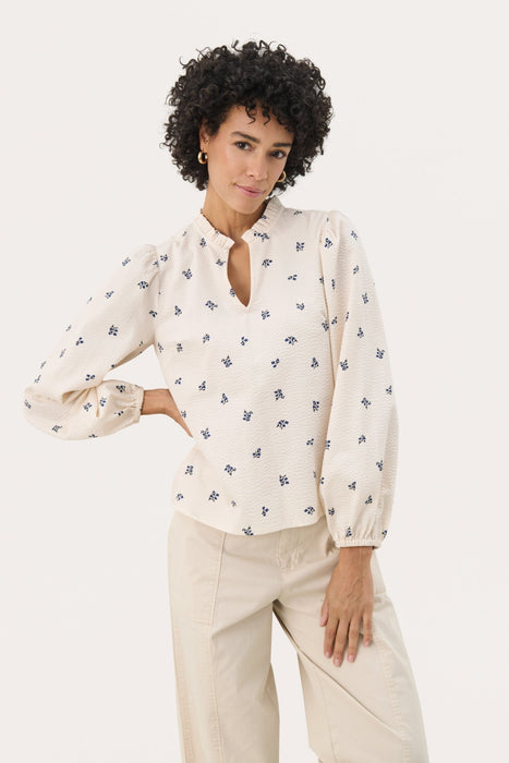 Part Two EimyPW Blouse Cream Blue Bouquet Print