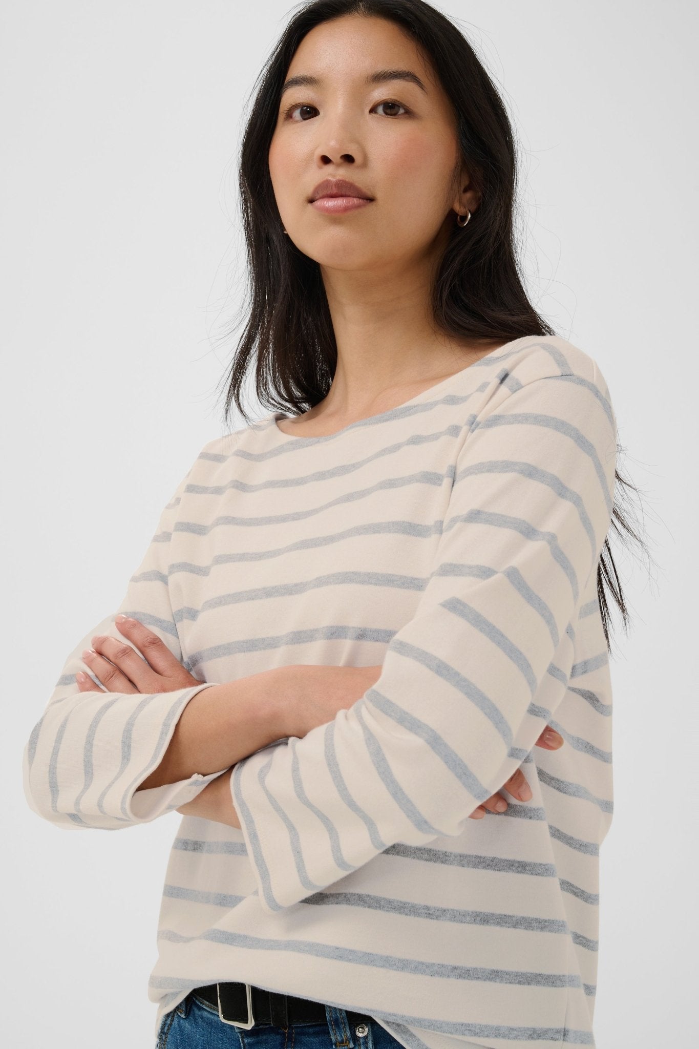 picture of Part Two Nela T-Shirt - Eggnog/Grey Stripe - Number Two - womens - fashion - clothing - Part Two 1