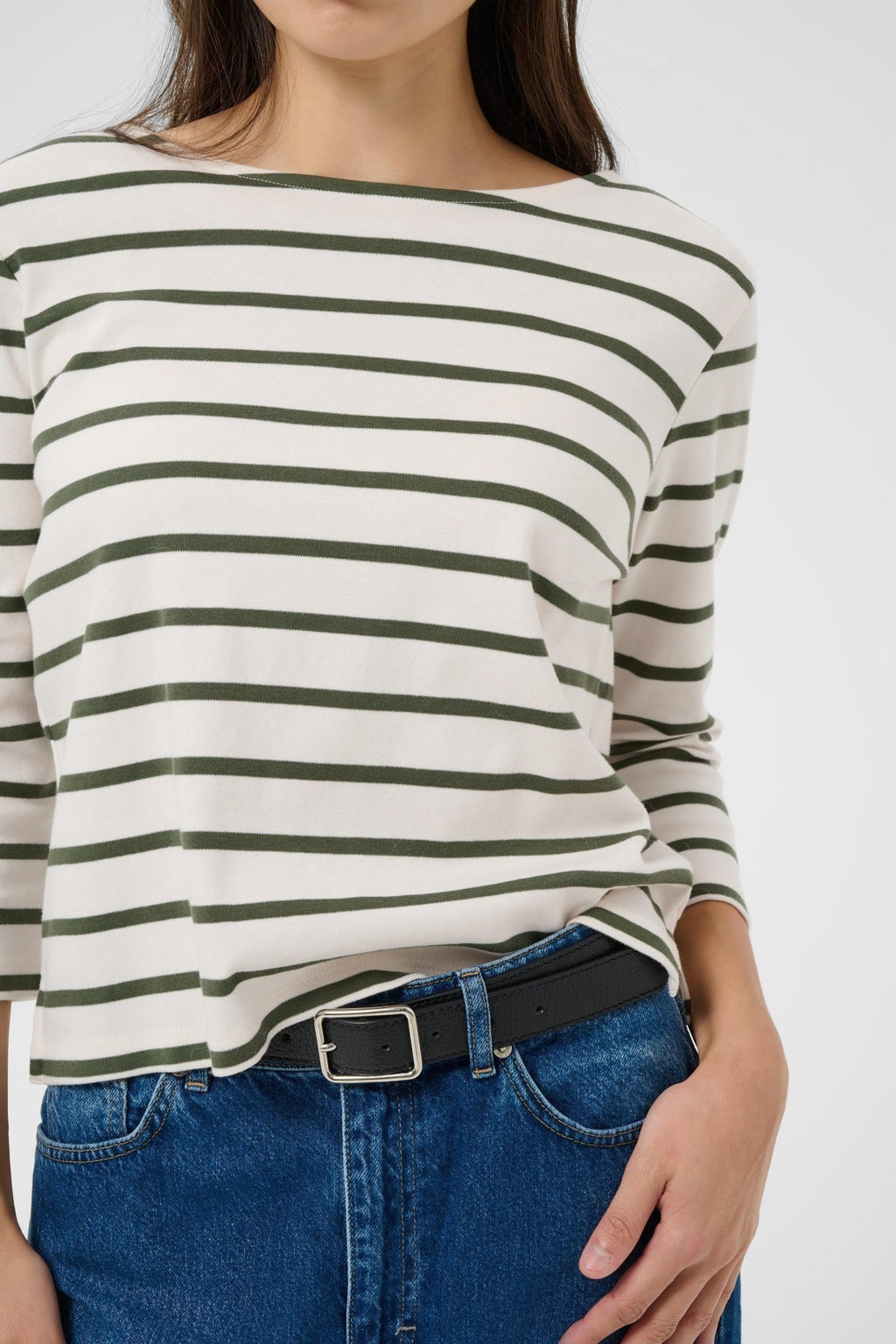 picture of Part Two Nela T-Shirt - Ecru/Beetle Green Stripe - Number Two - womens - fashion - clothing - Part Two 2