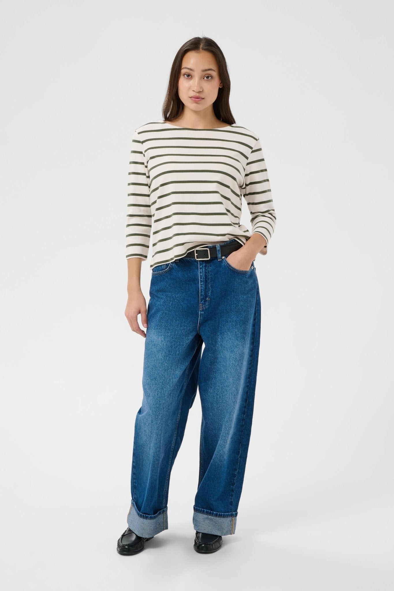 picture of Part Two Nela T-Shirt - Ecru/Beetle Green Stripe - Number Two - womens - fashion - clothing - Part Two 5