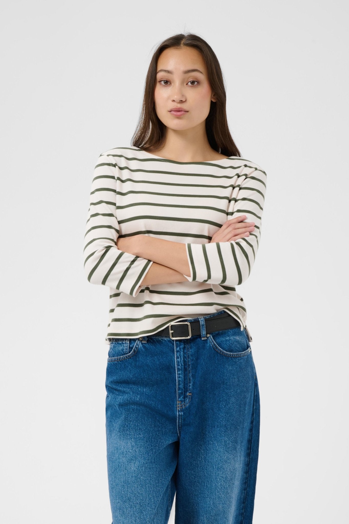 picture of Part Two Nela T-Shirt - Ecru/Beetle Green Stripe - Number Two - womens - fashion - clothing - Part Two 3