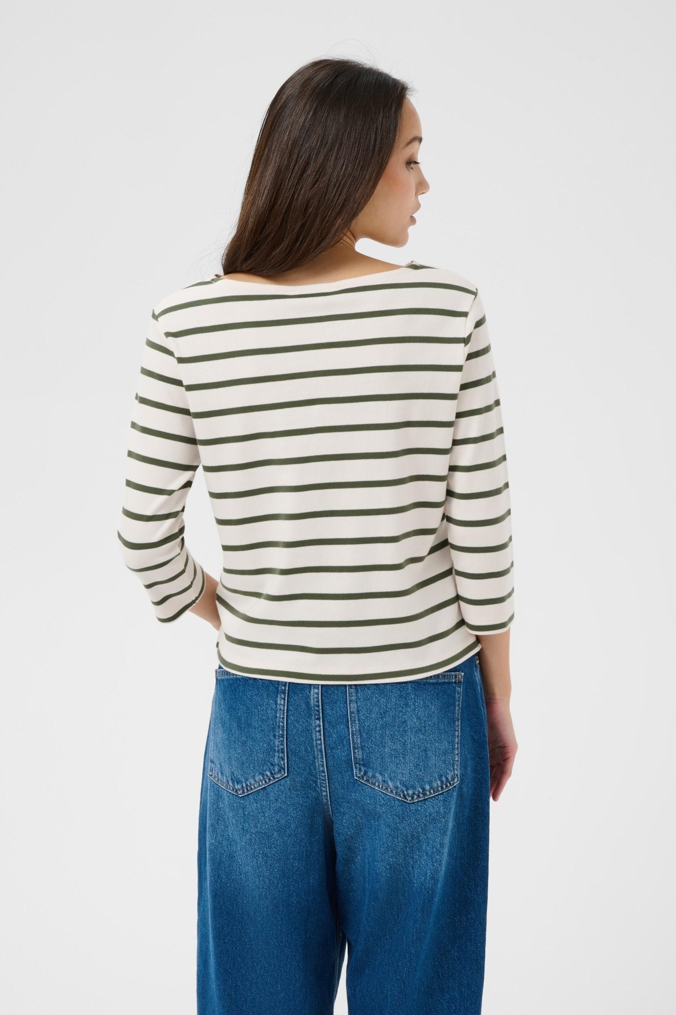 picture of Part Two Nela T-Shirt - Ecru/Beetle Green Stripe - Number Two - womens - fashion - clothing - Part Two 4