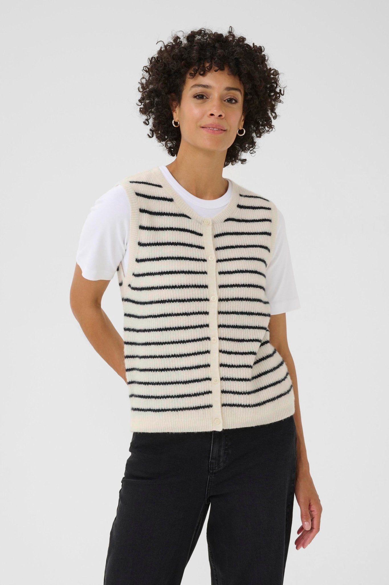 picture of Part Two Pimira Waistcoat - Eggnog/Navy Stripe - Number Two - womens - fashion - clothing - Part Two 2