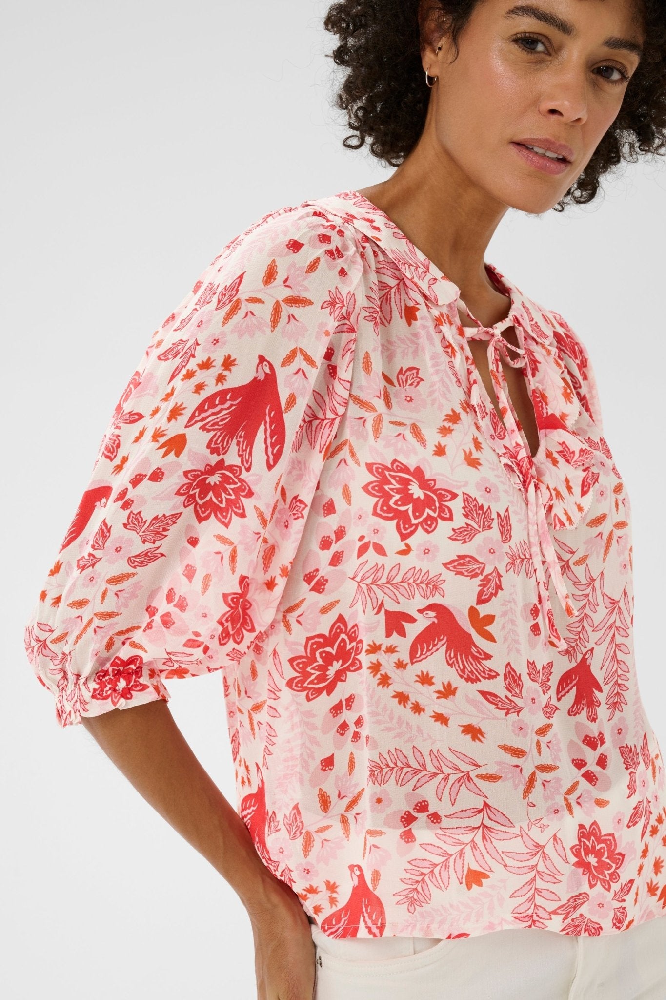picture of Part Two Alvia Blouse - Poppy Red Bird Print - Number Two - womens - fashion - clothing - Part Two 4