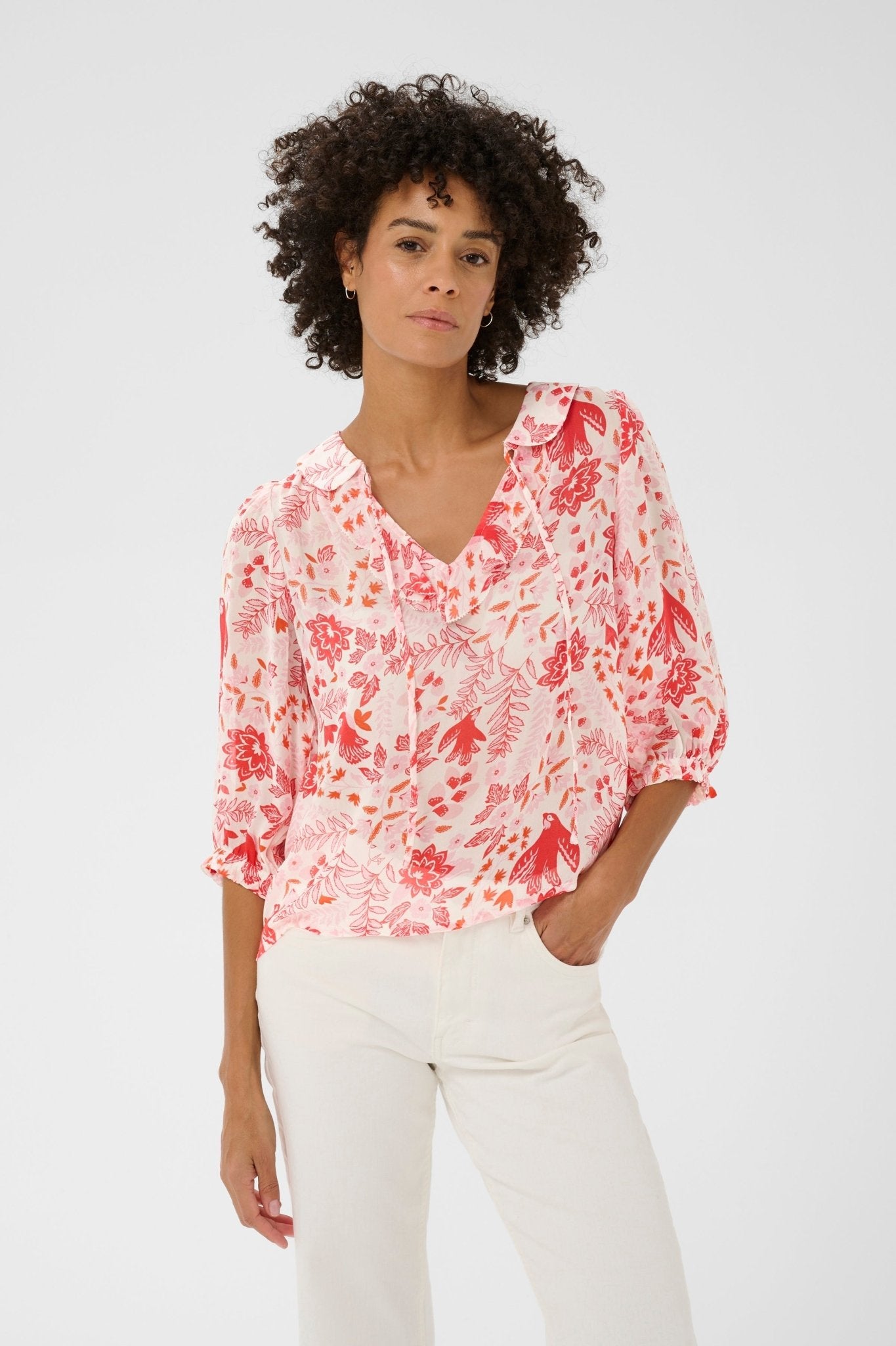 picture of Part Two Alvia Blouse - Poppy Red Bird Print - Number Two - womens - fashion - clothing - Part Two 1