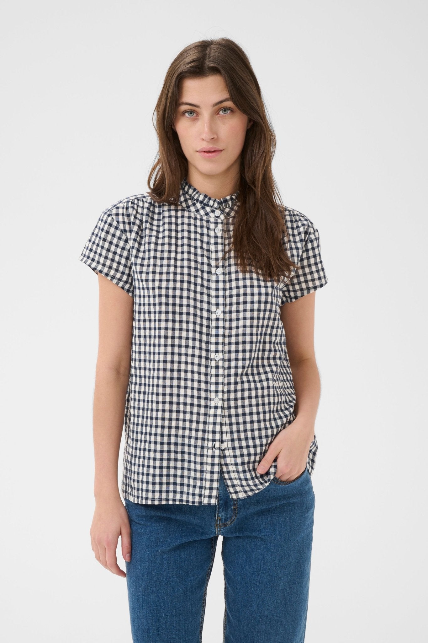 picture of Part Two Bjanka Check Blouse - Navy/White - Number Two - womens - fashion - clothing - Part Two 2