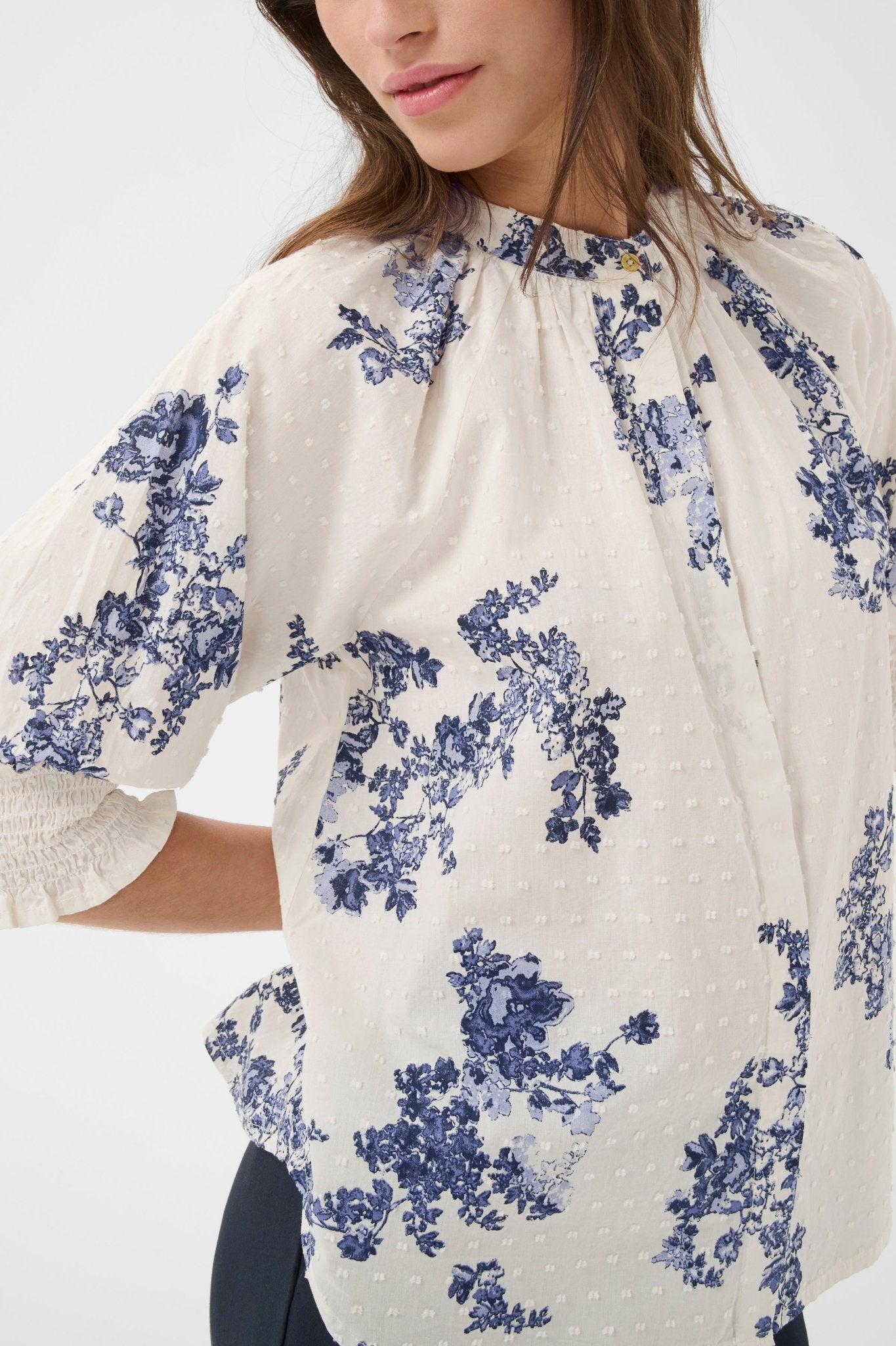 picture of Part Two Almeras Shirt - Blue Shadow Flower Print - Number Two - womens - fashion - clothing - Part Two 2