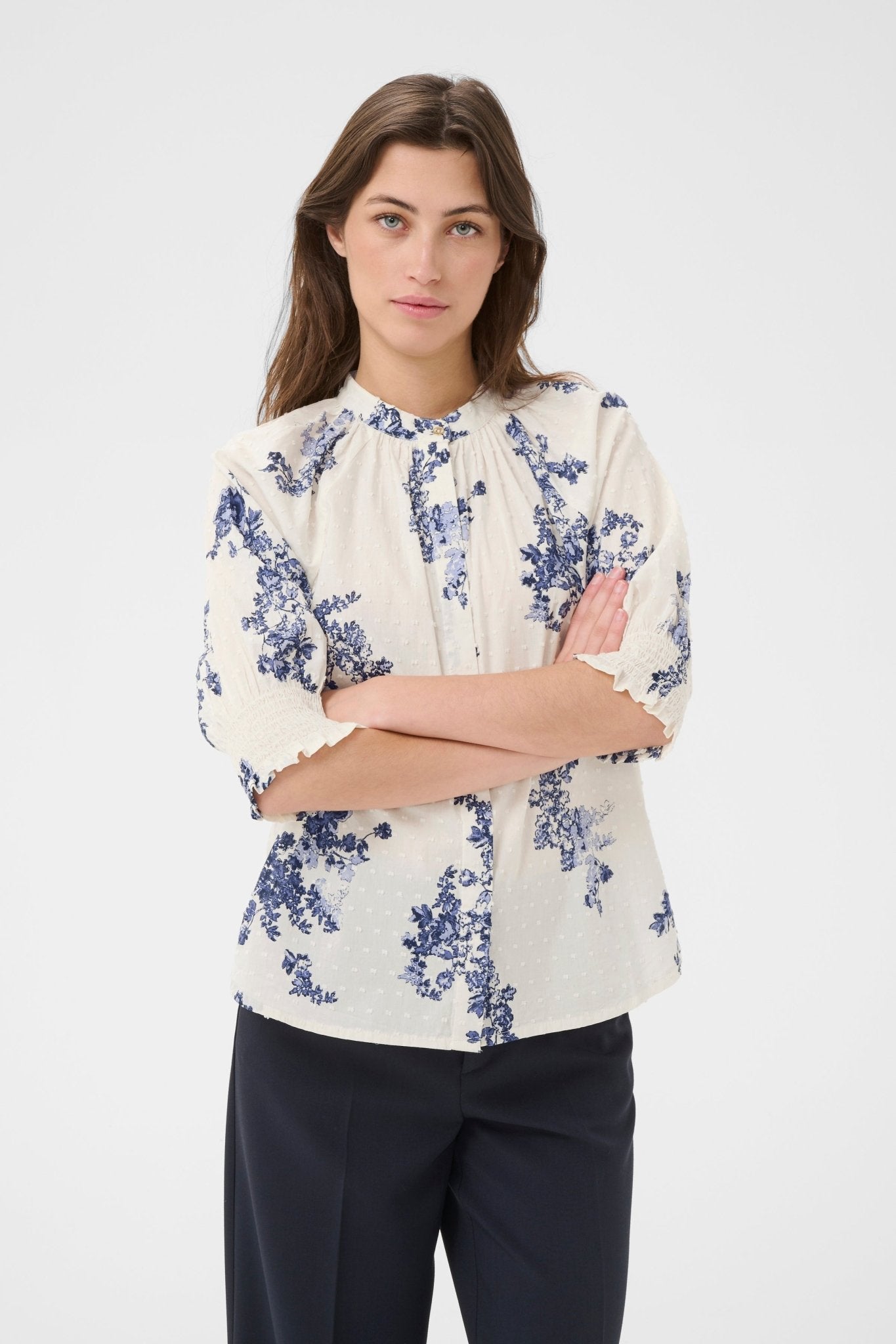 picture of Part Two Almeras Shirt - Blue Shadow Flower Print - Number Two - womens - fashion - clothing - Part Two 1