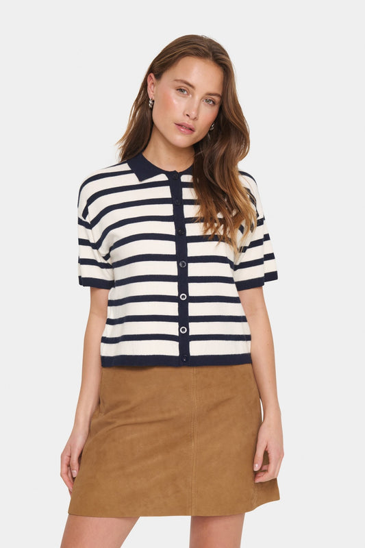 picture of Saint Tropez Likam Polo Cardigan - Winter White/Night Sky - Number Two - womens - fashion - ethical - clothing -