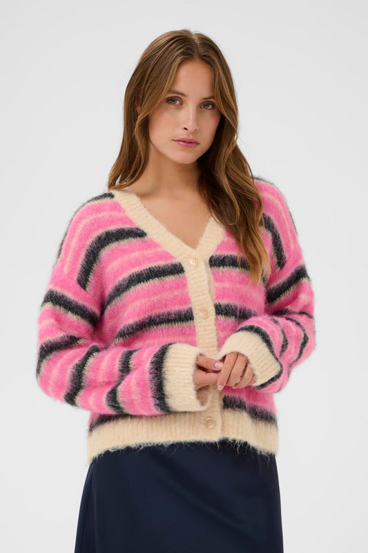 picture of Saint Tropez Olma Cardigan - Pink Nectar Peony Orchid Stripe - Number Two - womens - clothing - Saint Tropez 1