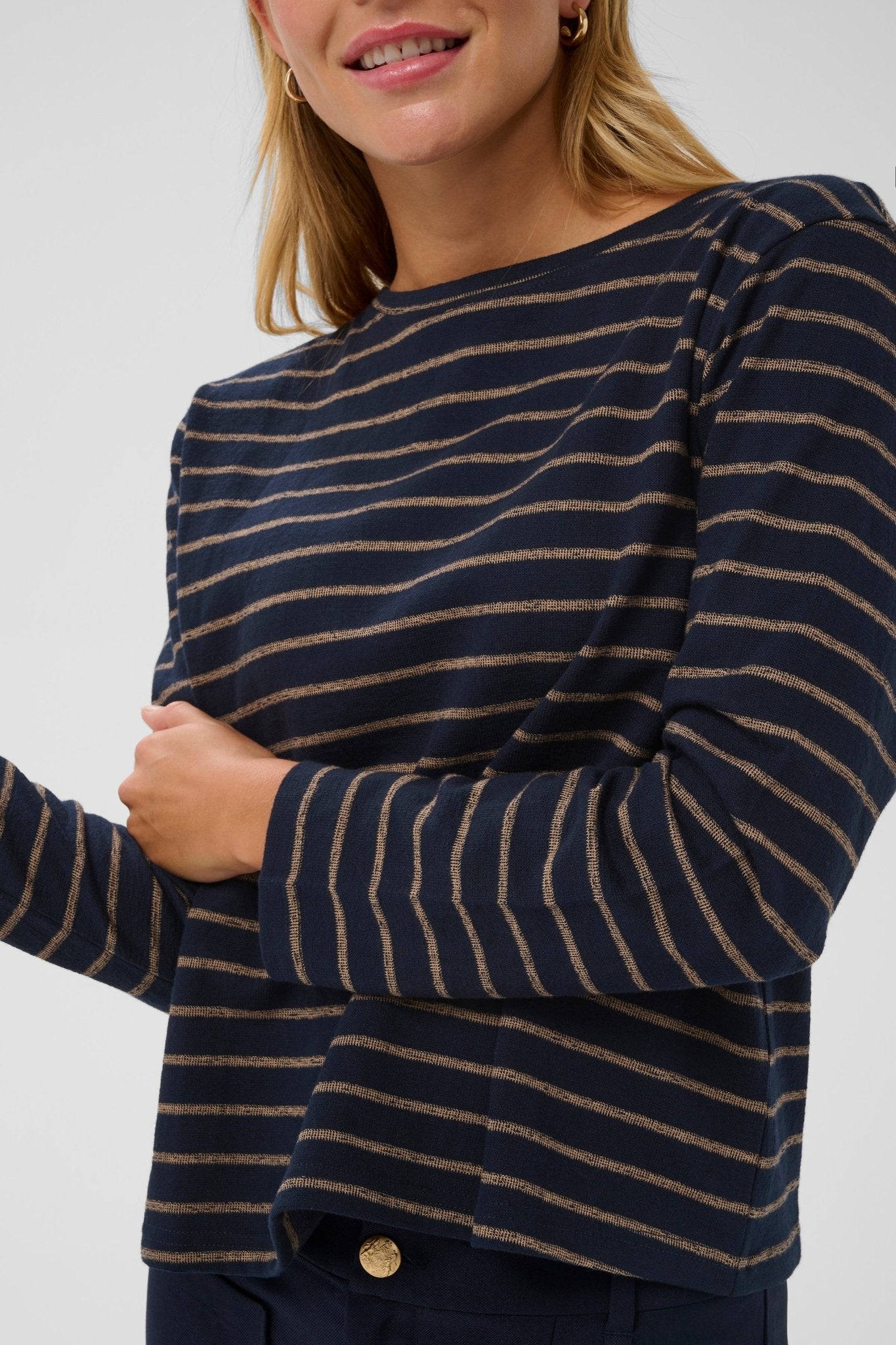 picture of Saint Tropez Osanna Long Sleeve Blouse - Night Sky/Tanin Stripe - Number Two - womens - clothing - Saint Tropez 1