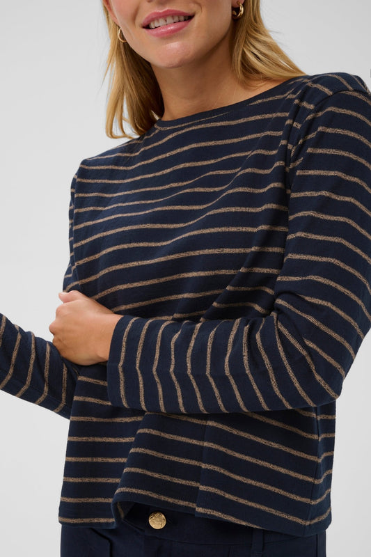picture of Saint Tropez Osanna Long Sleeve Blouse - Night Sky/Tanin Stripe - Number Two - womens - clothing - Saint Tropez 1
