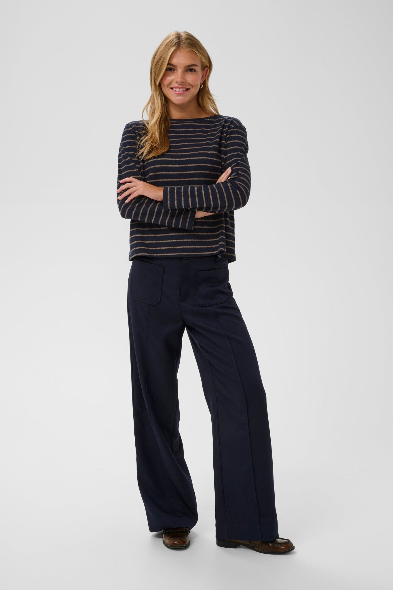 picture of Saint Tropez Osanna Long Sleeve Blouse - Night Sky/Tanin Stripe - Number Two - womens - clothing - Saint Tropez 4