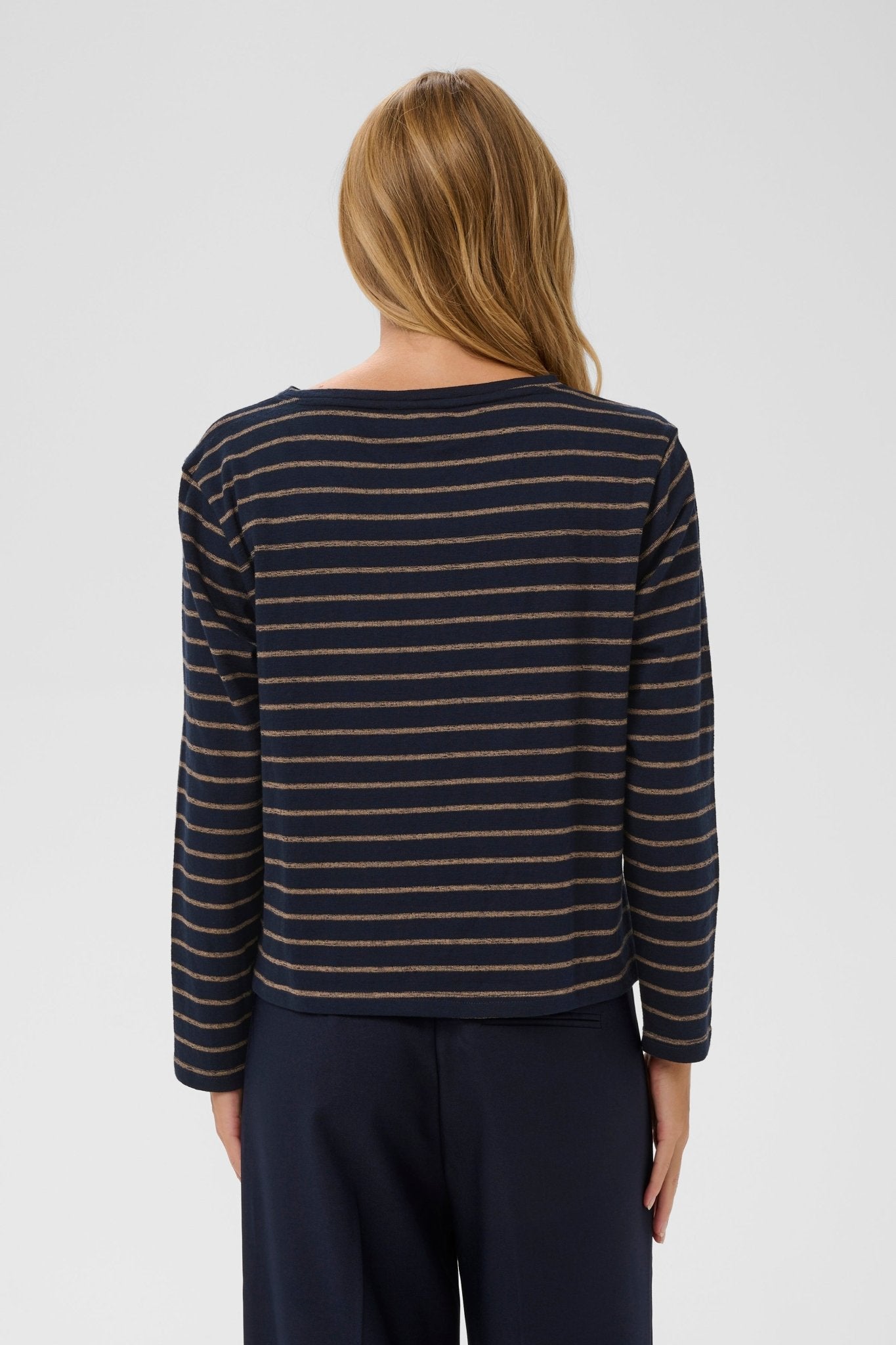 picture of Saint Tropez Osanna Long Sleeve Blouse - Night Sky/Tanin Stripe - Number Two - womens - clothing - Saint Tropez 3