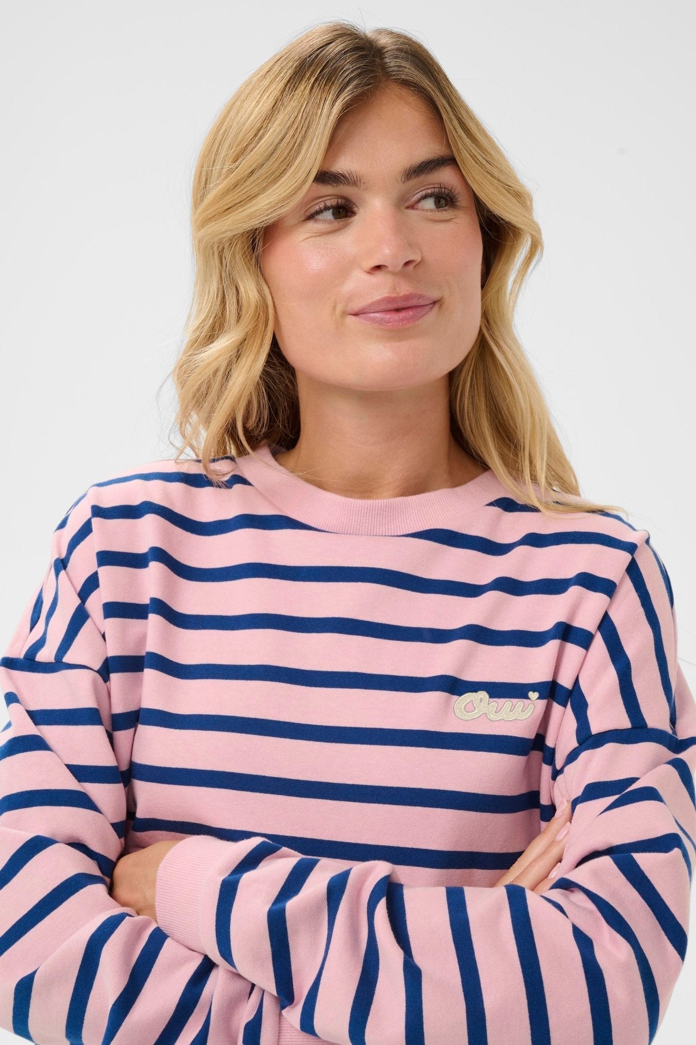 picture of Saint Tropez Osiria Sweatshirt - Pink Nectar Navy Stripe - Number Two - womens - clothing - Saint Tropez 2