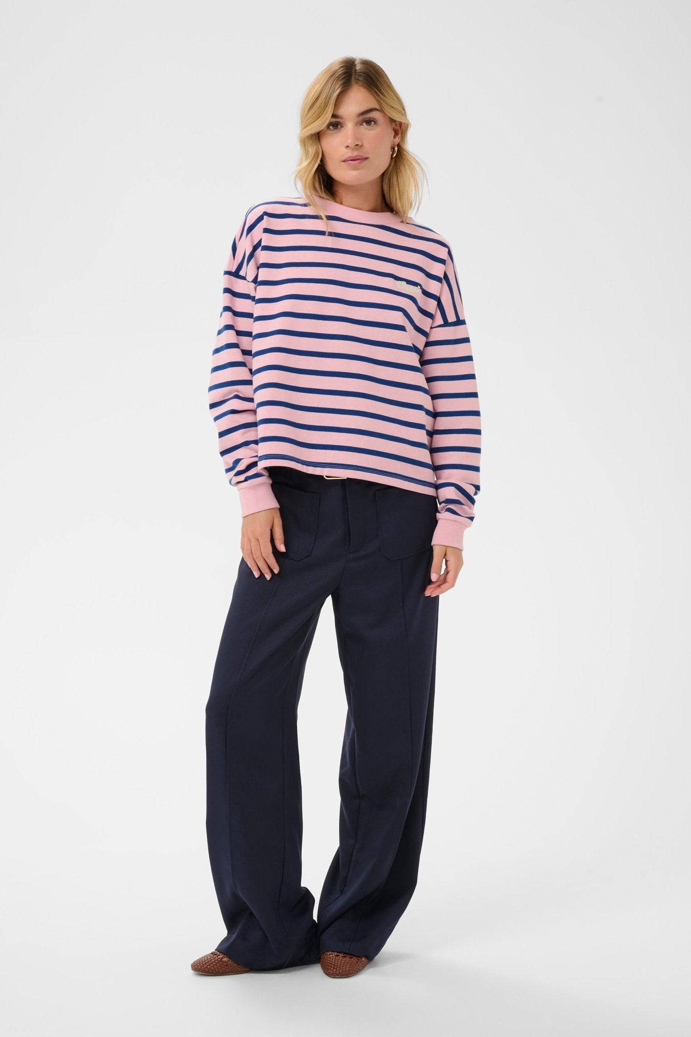 picture of Saint Tropez Osiria Sweatshirt - Pink Nectar Navy Stripe - Number Two - womens - clothing - Saint Tropez 1