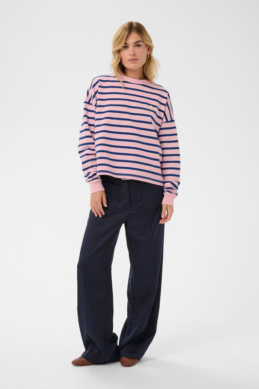 picture of Saint Tropez Osiria Sweatshirt - Pink Nectar Navy Stripe - Number Two - womens - clothing - Saint Tropez 1