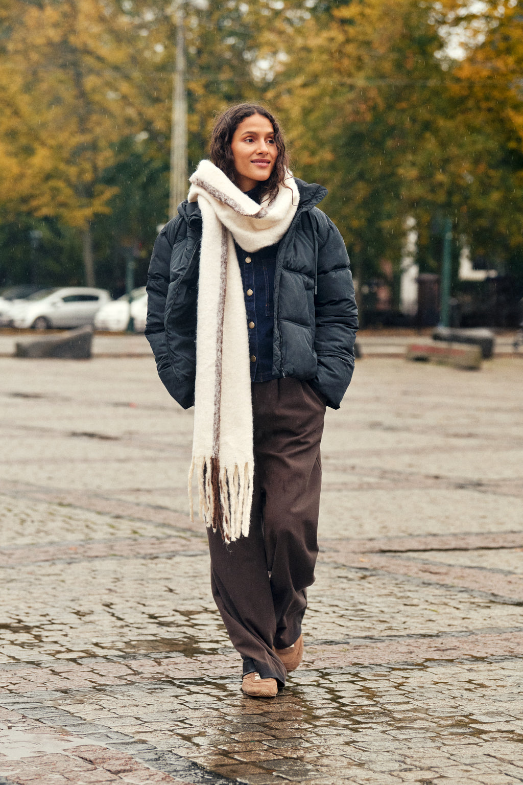 Saint Tropez Selena Scarf - Ice Brown Stripe