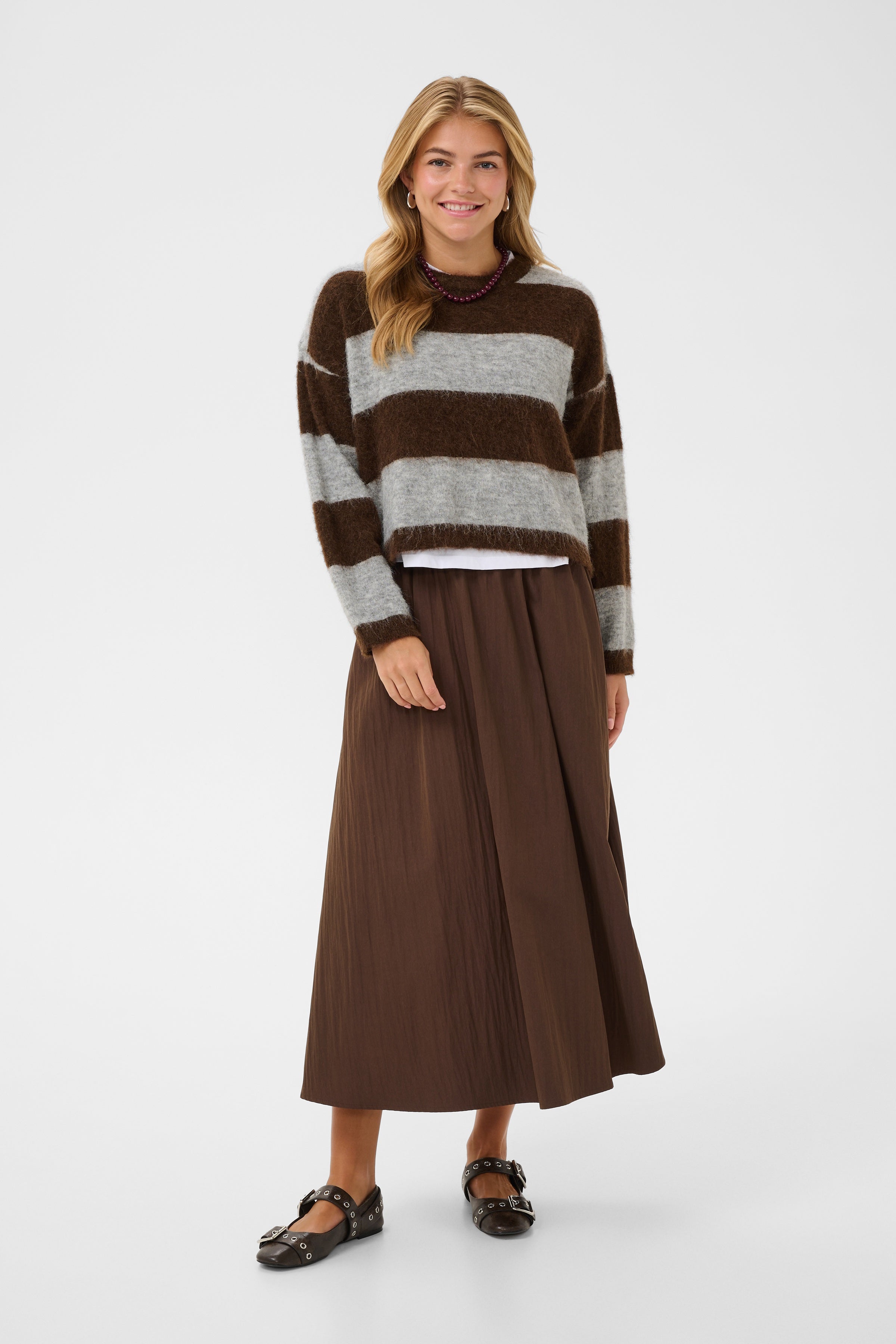 Saint Tropez Tayzie Pullover - Chocolate Grey Melange Stripe