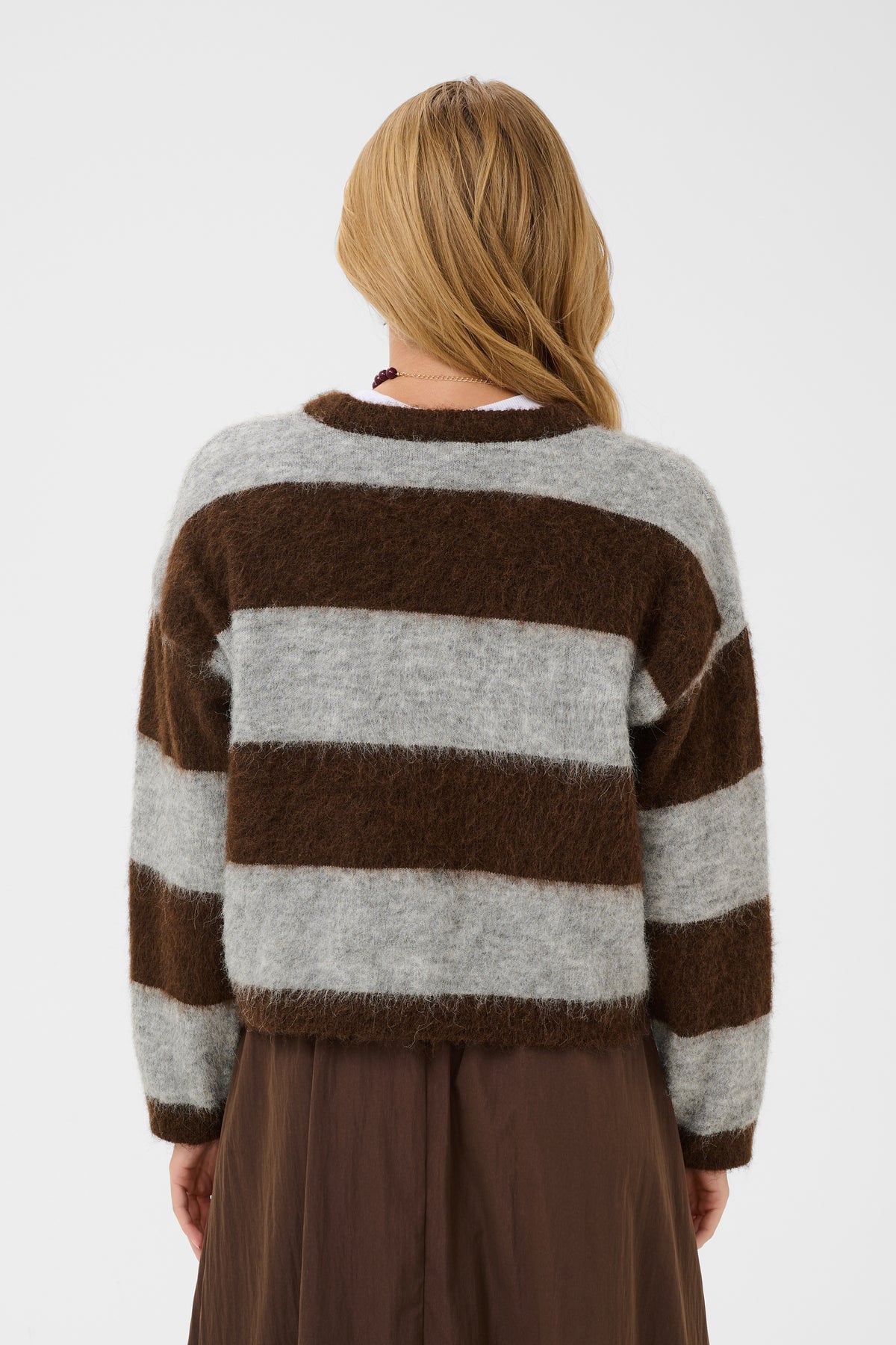Saint Tropez Tayzie Pullover - Chocolate Grey Melange Stripe