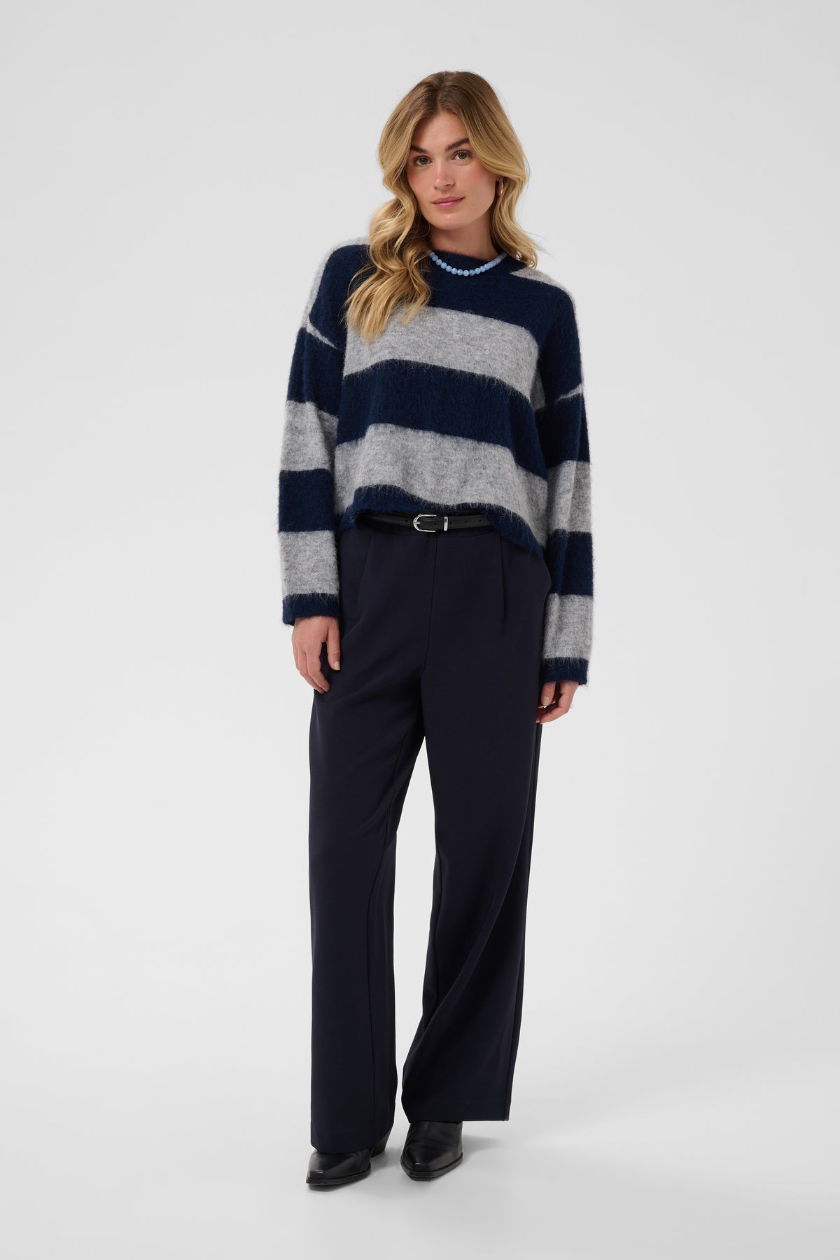 Saint Tropez Tayzie Pullover - Navy Grey Melange Stripe