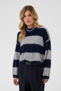 Saint Tropez Tayzie Pullover - Navy Grey Melange Stripe