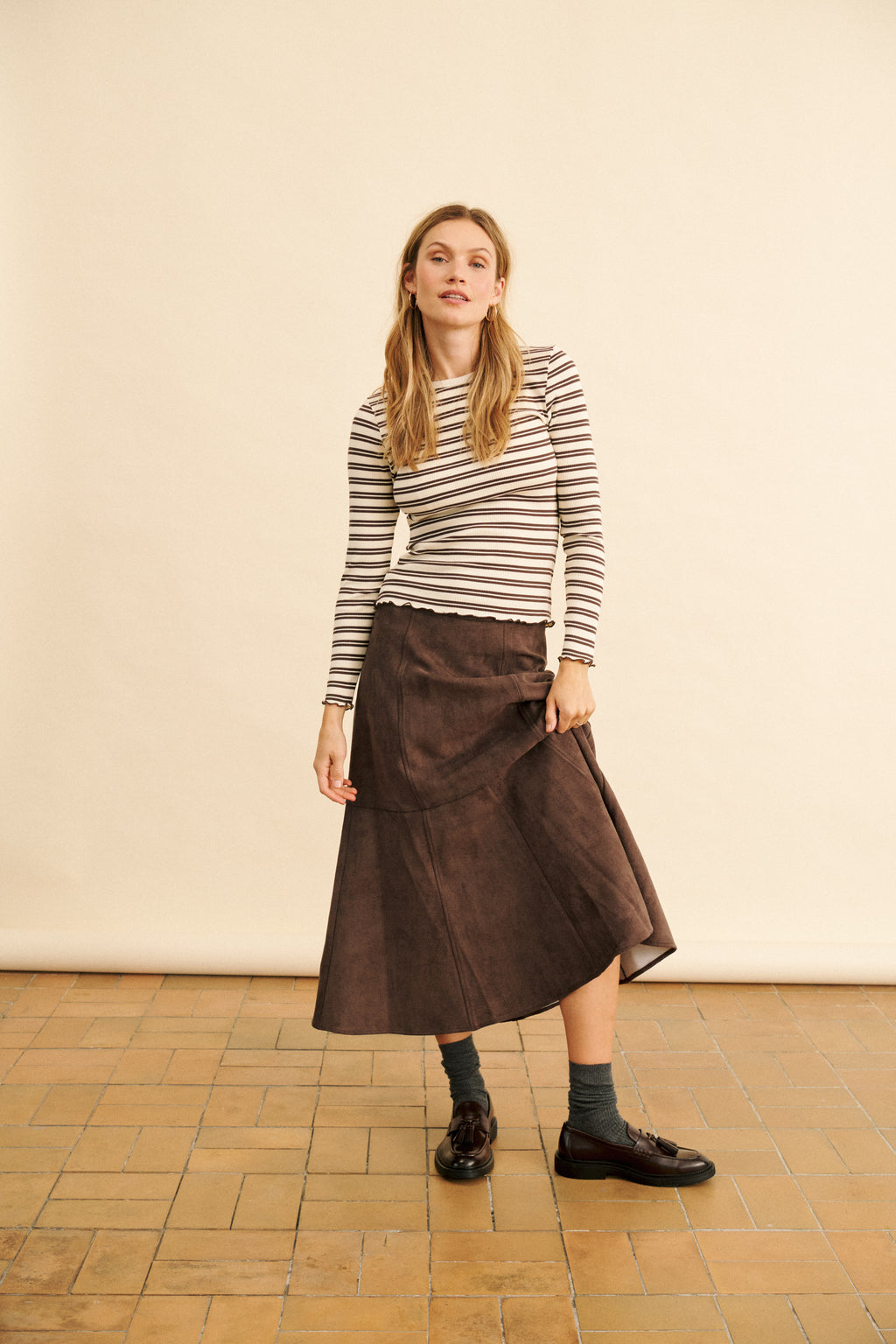 Saint Tropez Olalia T-shirt - Chocolate Brown Ice Stripe