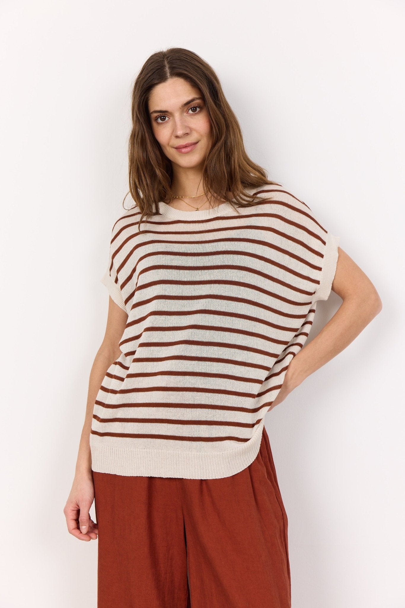 picture of SoyaConcept Luanna 5 Tank Knit - Off White/Olive Stripe - Number Two - womens - fashion - clothing - SoyaConcept 1