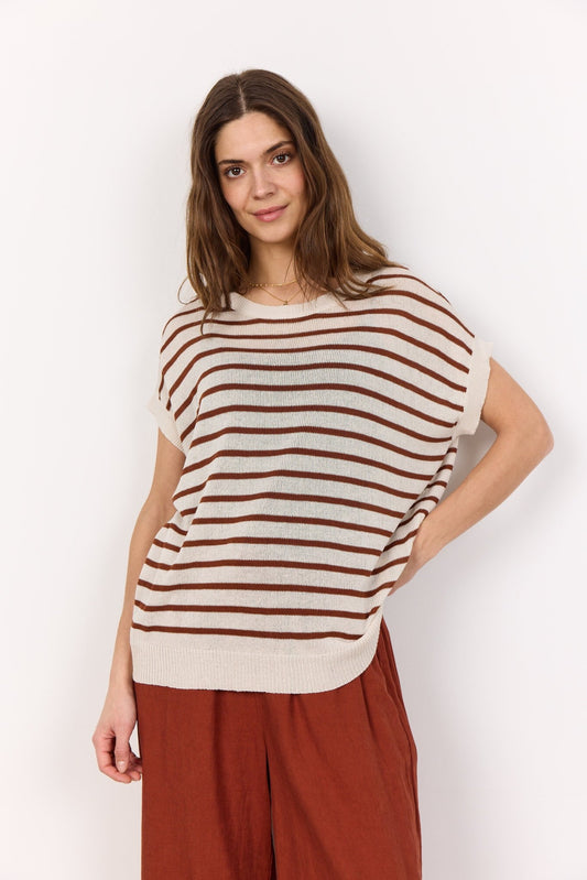 picture of SoyaConcept Luanna 5 Tank Knit - Off White/Olive Stripe - Number Two - womens - fashion - clothing - SoyaConcept 1