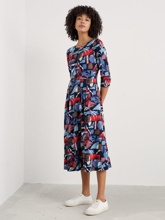 Seasalt Wild Bouquet 3/4 Sleeve Midi Dress Marine Forms Mussel Pattern