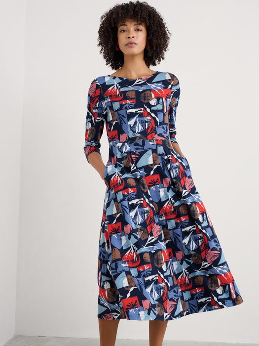 Seasalt Wild Bouquet 3/4 Sleeve Midi Dress Marine Forms Mussel Pattern