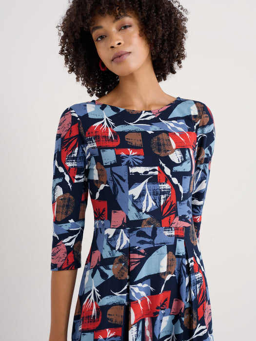 Seasalt Wild Bouquet 3/4 Sleeve Midi Dress Marine Forms Mussel Pattern