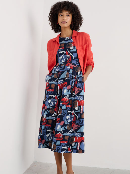 Seasalt Wild Bouquet 3/4 Sleeve Midi Dress Marine Forms Mussel Pattern