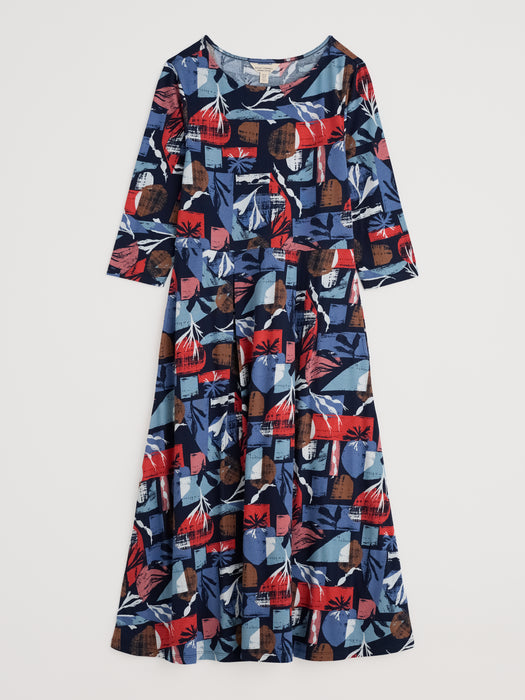 Seasalt Wild Bouquet 3/4 Sleeve Midi Dress Marine Forms Mussel Pattern