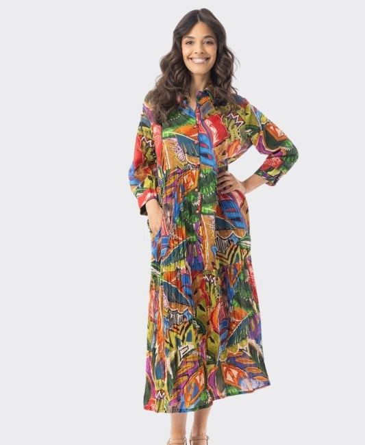 picture of Orientique Torgua Dress Midi Collar Dress - Multi Print - Number Two - womens - fashion - clothing - Orientique 1